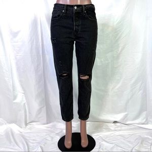 LEVIS BLACK ANKLE JEANS BLACK WASH DENIM 100% COTTON DISTRESSED JEANS WOMEN 30